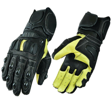 Mens Genuine Leather Motorcycle Motorbike Knuckle SPS Protection Racing Gloves - biznimart
